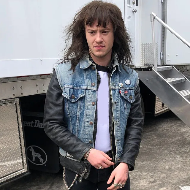 Joseph Quinn TV Series Stranger Things 2022 Eddie Munson Hellfire Club Denim Leather Hybrid Jacket – Blue & Black